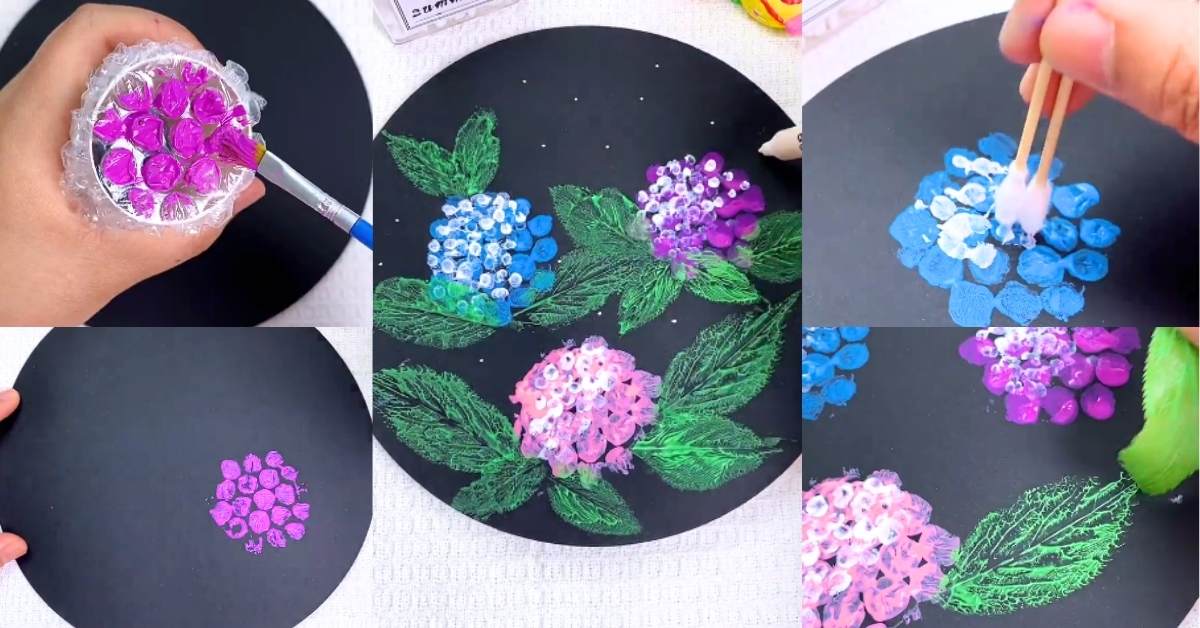 bubble-wrap-hydrangeas-painting